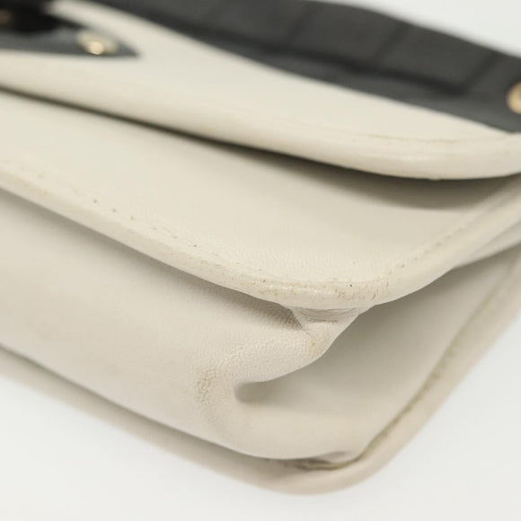 CHANEL Chain Choco Bar Line Bag Lamb Skin Black White gold CC Auth 141256