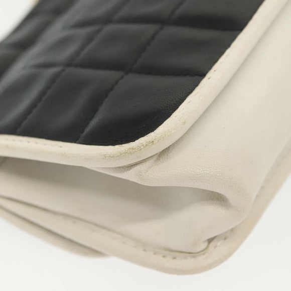 CHANEL Chain Choco Bar Line Bag Lamb Skin Black White gold CC Auth 141256