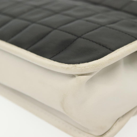 CHANEL Chain Choco Bar Line Bag Lamb Skin Black White gold CC Auth 141256