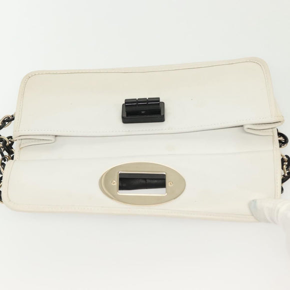 CHANEL Chain Choco Bar Line Bag Lamb Skin Black White gold CC Auth 141256