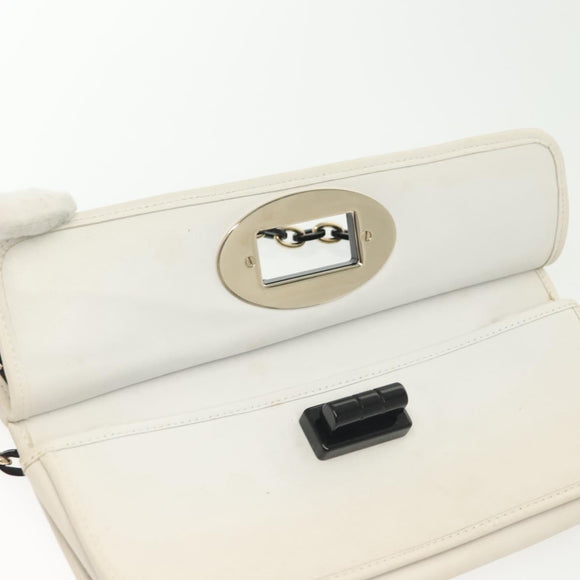 CHANEL Chain Choco Bar Line Bag Lamb Skin Black White gold CC Auth 141256