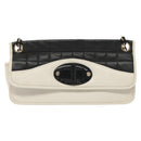 CHANEL Chain Choco Bar Line Bag Lamb Skin Black White gold CC Auth 141256-13