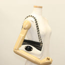 CHANEL Chain Choco Bar Line Bag Lamb Skin Black White gold CC Auth 141256-23