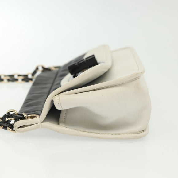 CHANEL Chain Choco Bar Line Bag Lamb Skin Black White gold CC Auth 141256