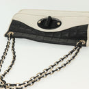 CHANEL Chain Choco Bar Line Bag Lamb Skin Black White gold CC Auth 141256-6