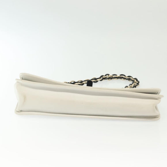 CHANEL Chain Choco Bar Line Bag Lamb Skin Black White gold CC Auth 141256