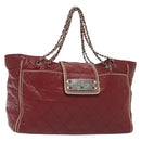 CHANEL Chain Tote Bag Leather Red Silver CC Auth 141257-1