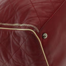 CHANEL Chain Tote Bag Leather Red Silver CC Auth 141257-9