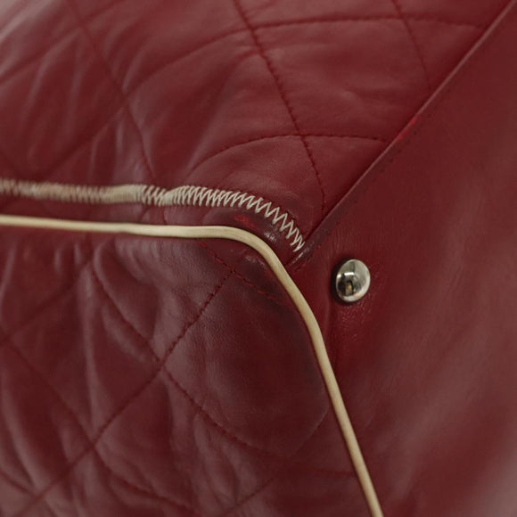 CHANEL Chain Tote Bag Leather Red Silver CC Auth 141257