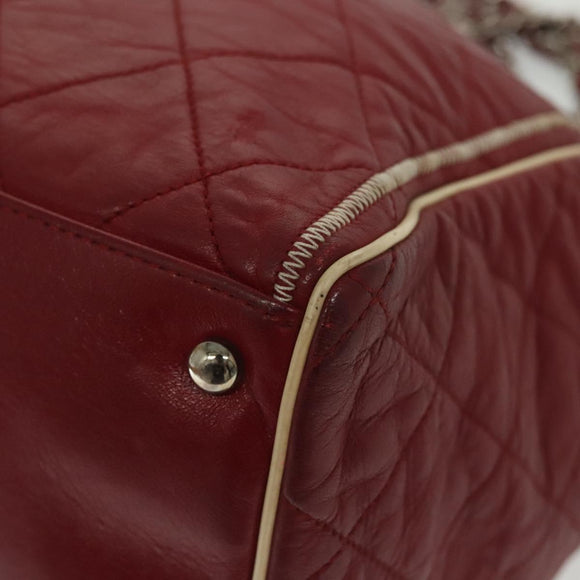 CHANEL Chain Tote Bag Leather Red Silver CC Auth 141257