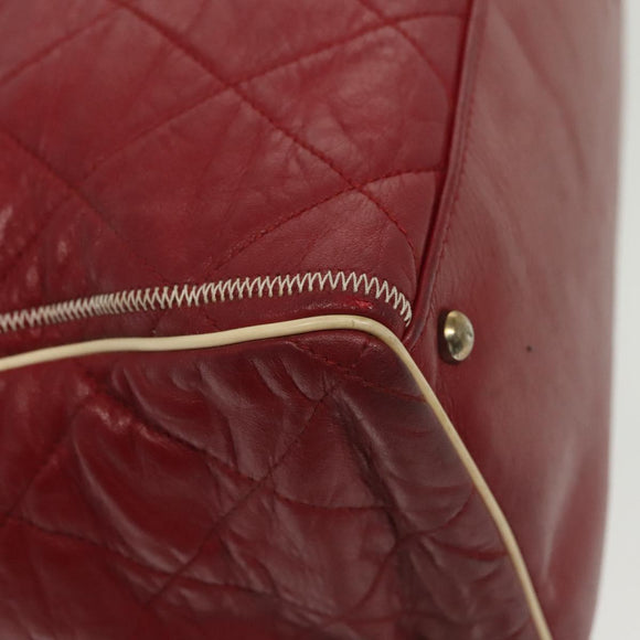 CHANEL Chain Tote Bag Leather Red Silver CC Auth 141257