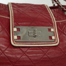 CHANEL Chain Tote Bag Leather Red Silver CC Auth 141257-10
