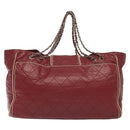 CHANEL Chain Tote Bag Leather Red Silver CC Auth 141257-2