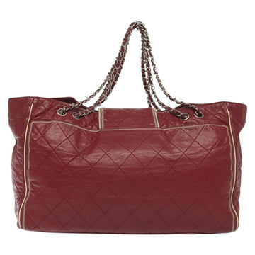 CHANEL Chain Tote Bag Leather Red Silver CC Auth 141257 - 0