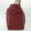 CHANEL Chain Tote Bag Leather Red Silver CC Auth 141257-3