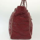 CHANEL Chain Tote Bag Leather Red Silver CC Auth 141257-4