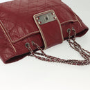 CHANEL Chain Tote Bag Leather Red Silver CC Auth 141257-6