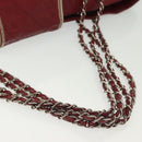 CHANEL Chain Tote Bag Leather Red Silver CC Auth 141257-7