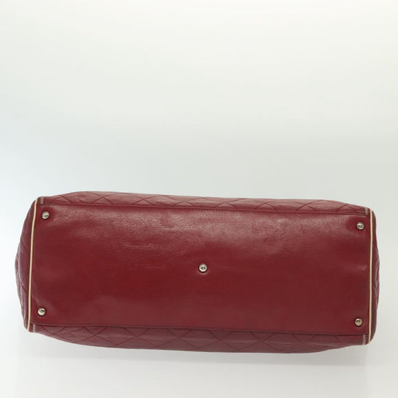 CHANEL Chain Tote Bag Leather Red Silver CC Auth 141257