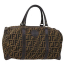 FENDI Zucca Canvas Boston Bag Black Brown Auth 141265-1