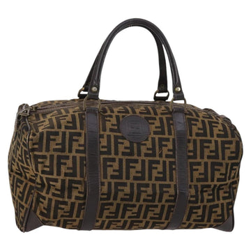 FENDI Zucca Canvas Boston Bag Black Brown Auth 141265