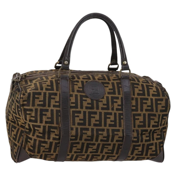 FENDI Zucca Canvas Boston Bag Black Brown Auth 141265