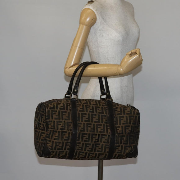 FENDI Zucca Canvas Boston Bag Black Brown Auth 141265
