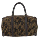 FENDI Zucca Canvas Boston Bag Black Brown Auth 141265-3