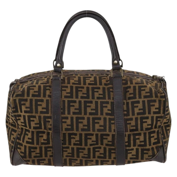 FENDI Zucca Canvas Boston Bag Black Brown Auth 141265