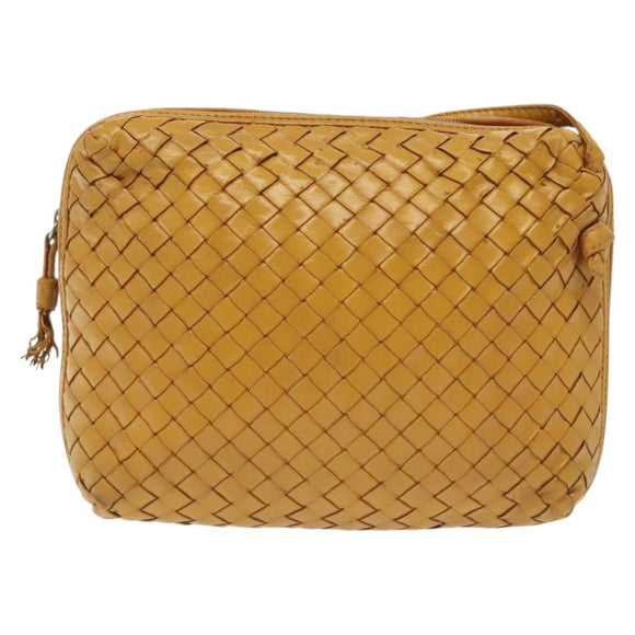 BOTTEGA VENETA INTRECCIATO Shoulder Bag Leather Yellow Gold Auth 141269