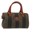 FENDI Pecan Canvas Mini Hand Bag PVC Brown Black gold Auth 141279-1