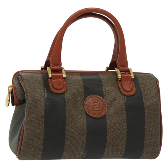 FENDI Pecan Canvas Mini Hand Bag PVC Brown Black gold Auth 141279