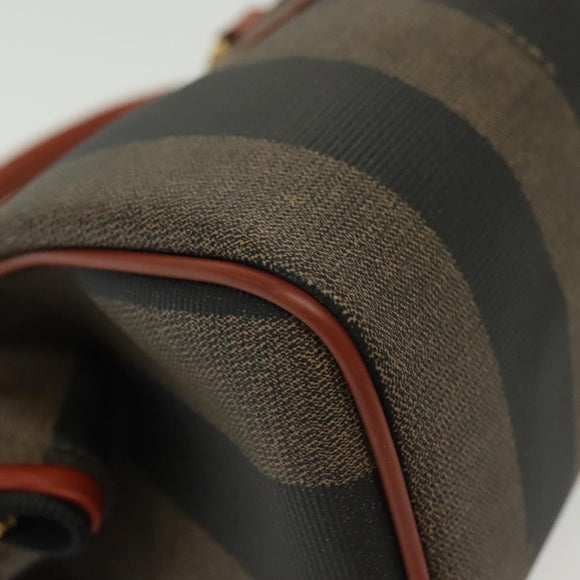 FENDI Pecan Canvas Mini Hand Bag PVC Brown Black gold Auth 141279