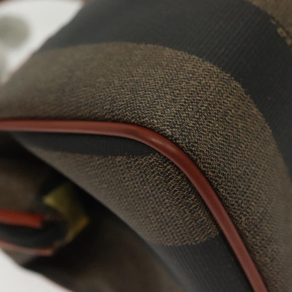 FENDI Pecan Canvas Mini Hand Bag PVC Brown Black gold Auth 141279