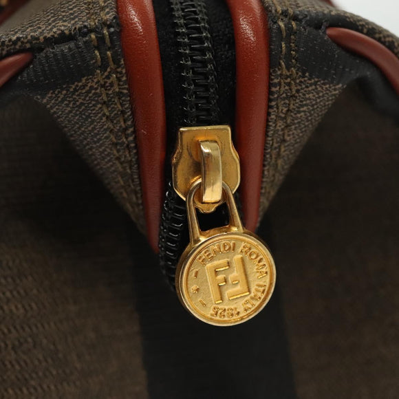 FENDI Pecan Canvas Mini Hand Bag PVC Brown Black gold Auth 141279