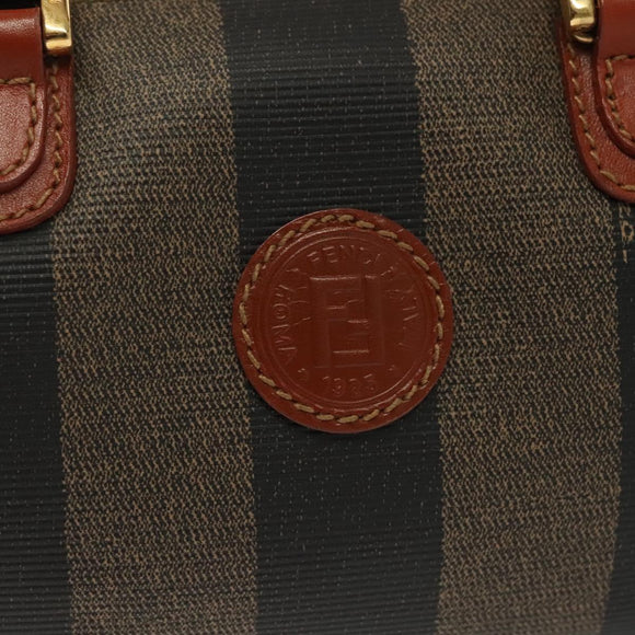 FENDI Pecan Canvas Mini Hand Bag PVC Brown Black gold Auth 141279