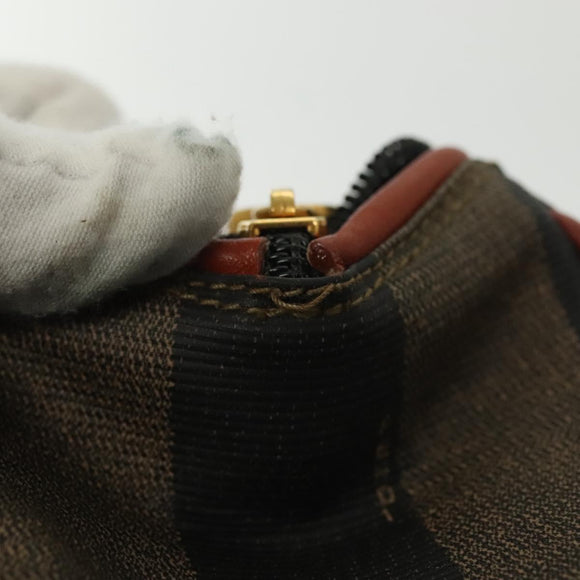 FENDI Pecan Canvas Mini Hand Bag PVC Brown Black gold Auth 141279