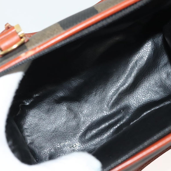 FENDI Pecan Canvas Mini Hand Bag PVC Brown Black gold Auth 141279