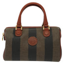 FENDI Pecan Canvas Mini Hand Bag PVC Brown Black gold Auth 141279-13