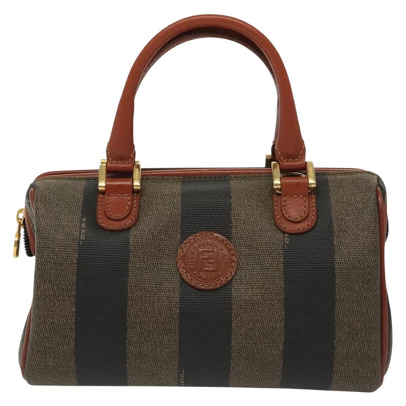 FENDI Pecan Canvas Mini Hand Bag PVC Brown Black gold Auth 141279