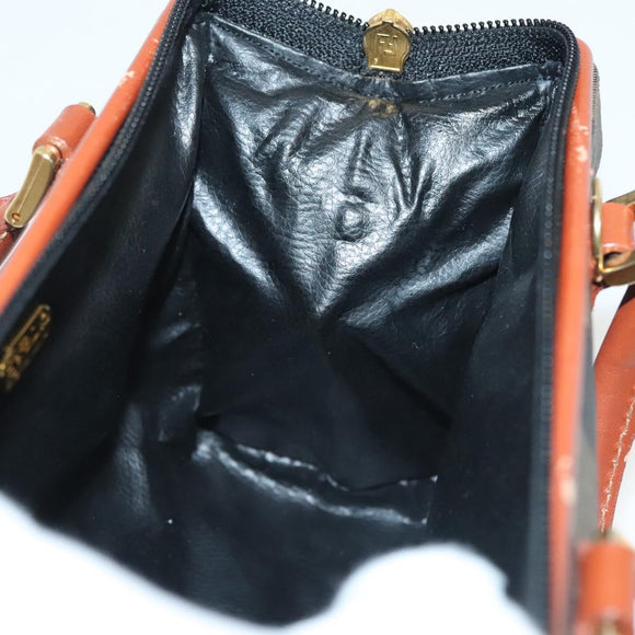 FENDI Pecan Canvas Mini Hand Bag PVC Brown Black gold Auth 141279