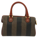 FENDI Pecan Canvas Mini Hand Bag PVC Brown Black gold Auth 141279-2