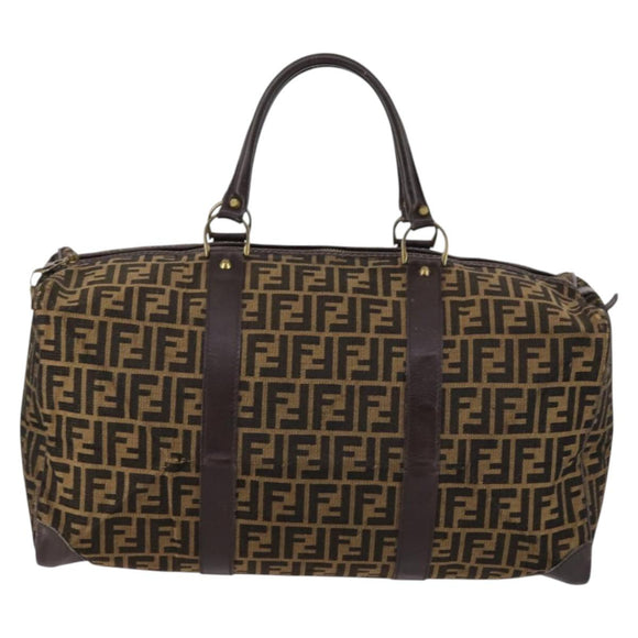 FENDI Zucca Canvas Boston Bag Black Brown Auth 141285
