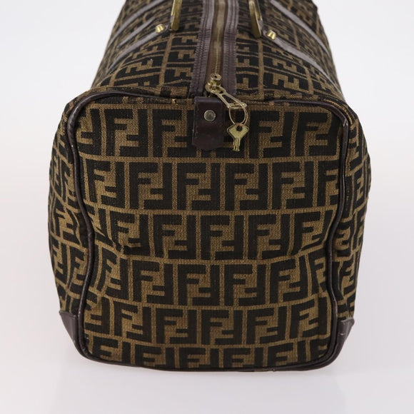 FENDI Zucca Canvas Boston Bag Black Brown Auth 141285