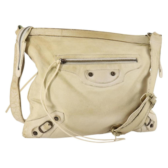 BALENCIAGA The Messenger Shoulder Bag Leather Beige Auth 141292