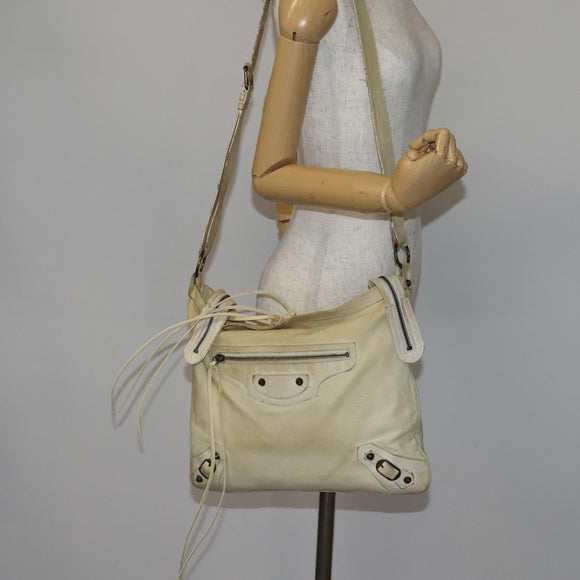 BALENCIAGA The Messenger Shoulder Bag Leather Beige Auth 141292