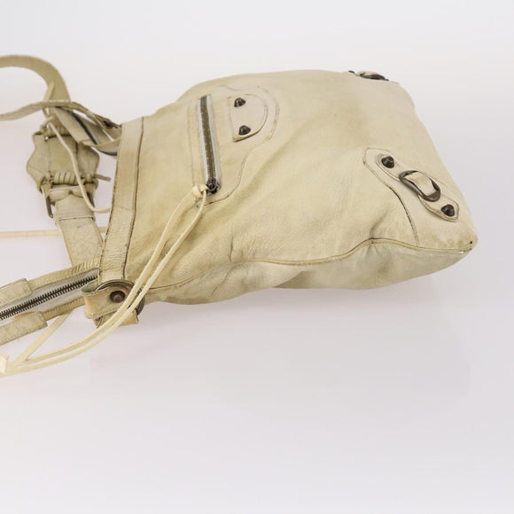 BALENCIAGA The Messenger Shoulder Bag Leather Beige Auth 141292