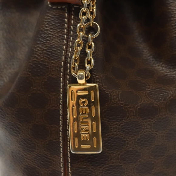 CELINE Macadam Canvas Shoulder Bag PVC Leather Brown Gold Auth 141339