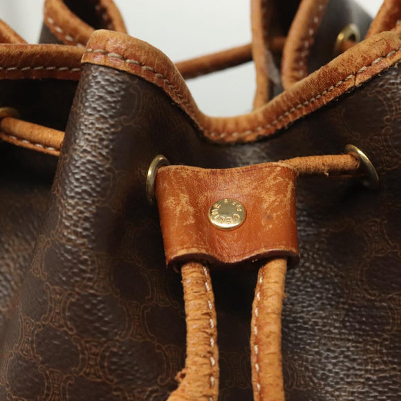 CELINE Macadam Canvas Shoulder Bag PVC Leather Brown Gold Auth 141339