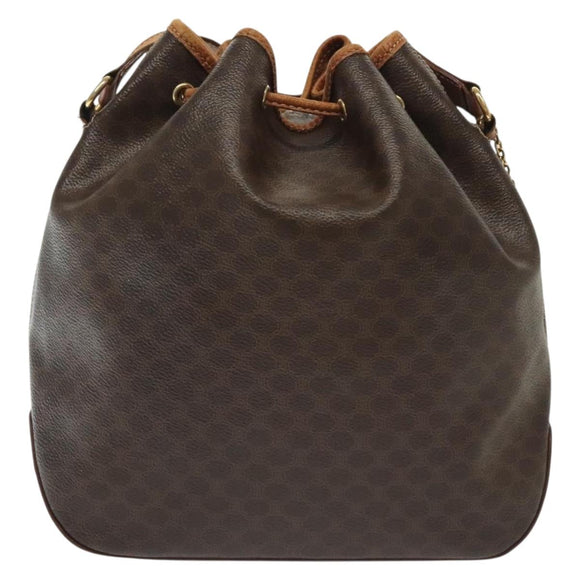 CELINE Macadam Canvas Shoulder Bag PVC Leather Brown Gold Auth 141339